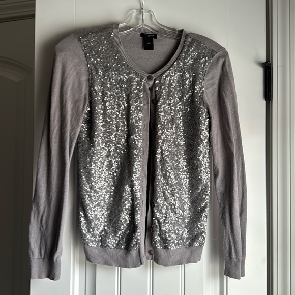 Ann Taylor Silver Sequin Cardigan - Picture 1 of 5